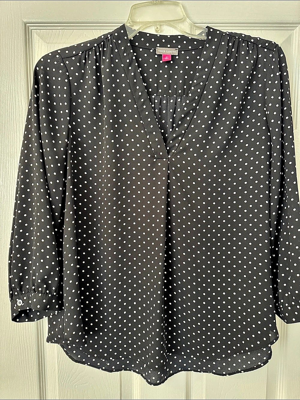 Vince Camuto Polka Dot Long Sleeve Blouse in Black & White